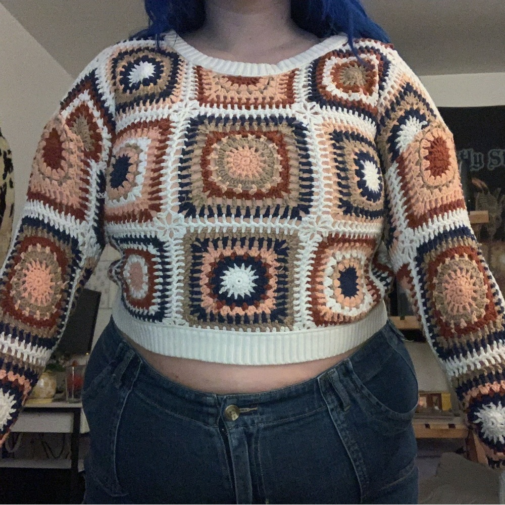 American Eagle Outfitters Multicolor Crochet Sweater